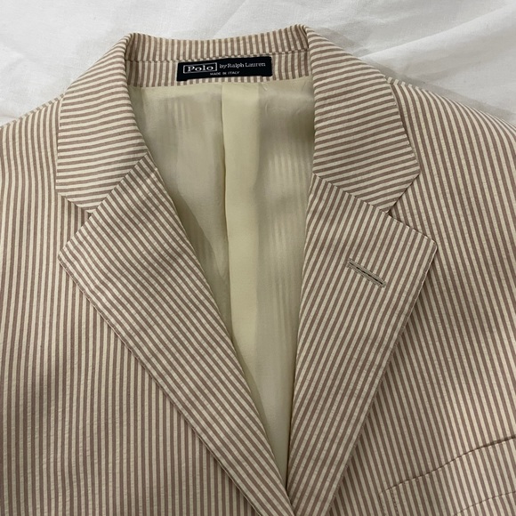 Vintage POLO by Ralph Lauren Tan Seersucker 2-Pc Suit Size 38R. Made in Italy. - Picture 3 of 14